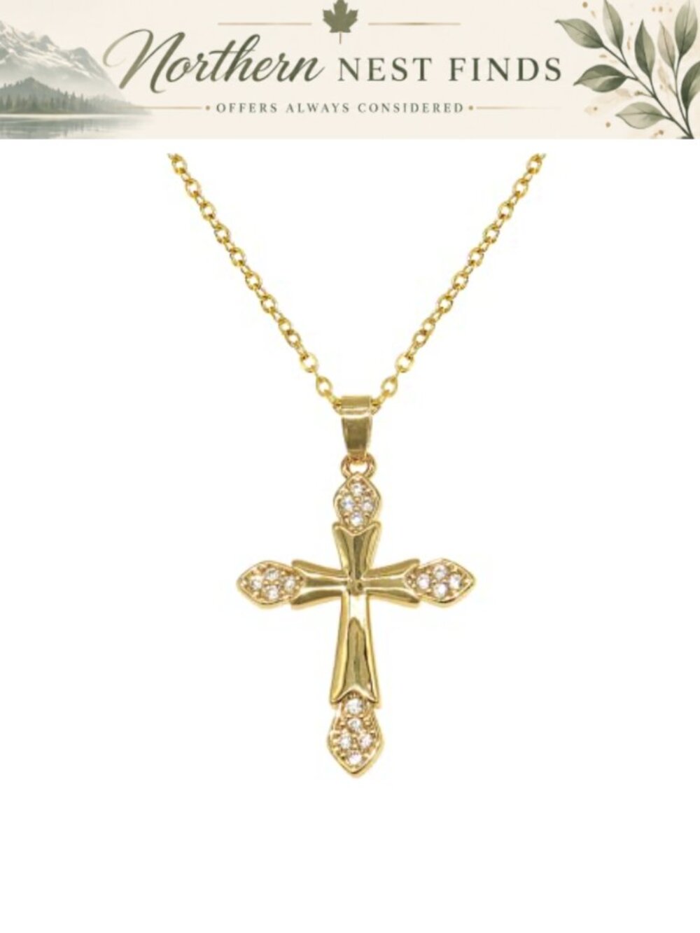 Gold Plated Titanium Stainless Steel Cross Pendant Necklace Cubic Zirconia